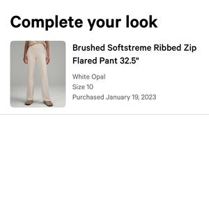 Lululemon Brushed Softstreme Ribbed Zip Flared Pant 32.5" size 10 white opal